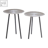 Templar set of two side tables with black iron legs and minimalist circular metal tops in black iron finish