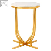 Templar white marble gold round side table with white marble top and gold finished metal frame for stylish use