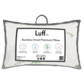 The bamboo hotel premium pillow is white with gray trim woven texture and green bamboo leaf patterns on soft fabric