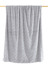 Gray plush kaplan full-length throw blanket with textured diamond pattern soft fox faux fur for cozy warmth