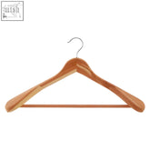 Light brown dandy sparrow cedar wood trouser rail hanger with silver hook and natural moth repellent features