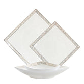 White ceramic bone china dinner plates with silver greek key border from the glamour bone china dinner set 16 piece
