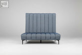 Blue tufted fabric sofa with high back and black metal legs for the highbury bench seating solution