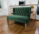 Emerald green tufted velvet kensington bench with solid beech wood legs perfect for stylish seating