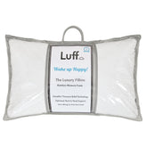 White luff luxury bamboo pillow with memory foam inside gray fabric packaging for comfy sleep