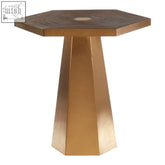 Titan large hexagon end table with bronze-finished base and intricately patterned top surface hexagon end table