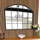 Tomi - Black Metal Arched Lattice Window Mirror - 95cm x 120cm - Mirror