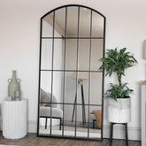Tomi - Full Length Black Metal Arched Lattice Window Mirror - 180cm x 90cm