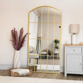 Tomi - Full Length Gold Metal Arched Lattice Window Mirror - 150cm x 60cm. - Mirror