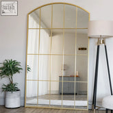 Tomi mirror full length gold metal arched lattice window design with multiple panes 180cm x 105cm