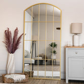 Tomi - Full Length Gold Metal Arched Lattice Window Mirror - 180cm x 90cm