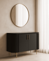 Lantine 2 Door Cabinet - Black Oak & Brass