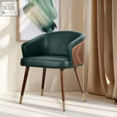 Toshiro chair dark green leather armchair with ash wood side panels and gold tipped legs available in colour options