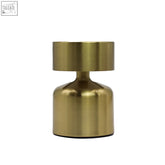 Brass-finished cylindrical touch lamp with flat mushroom bronze design USB rechargeable and 400 watt power
