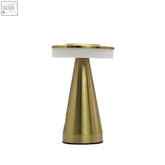 Modern brass-finished touch lamp with tall stem copper base and white circular top usb rechargeable 400 watt