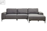 Modern grey fabric sectional sofa with chaise sofa on right side perfect for cozy seating spaces