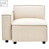 Beige upholstered armchair with minimalist design and black legs in toulouse cream fabric left modular sofa style