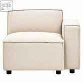 Beige cream fabric arm modular sofa corner armchair with minimalist design and black cylindrical legs