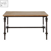 Industrial-style tribeca coffee table with light wood top and black metal legs featuring ornate turned details