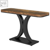 Tribesigns industrial console table with rustic wooden top and black metal x-shaped legs perfect for narrow entryways