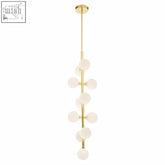 Gold-toned trieste eleven bulb pendant light with vertical frosted glass globe lights for elegant lighting