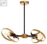 Modern brass and black trieste four bulb ring pendant light with circular ring fixtures and exposed filament bulbs