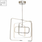 Modern trieste large rectangular pendant light with silver finish and chrome geometric nested square frames