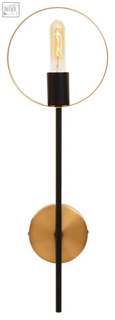 Black and brass minimalist trieste one bulb ring wall light with circular frame and exposed filament bulb