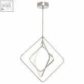 Modern chrome-finished trieste small angular pendant light with overlapping diamond-shaped frames in silver chrome