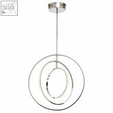 Chrome finished trieste three ring pendant light with three concentric circular rings for modern lighting