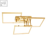 Modern gold-finished geometric trieste three square ceiling light with intersecting rectangular frames for square ceiling use