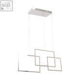 Modern three square pendant light with sleek chrome finish and minimalist square metal frame design