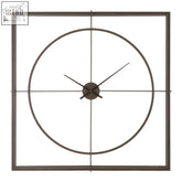 Modern trinity rust finish wall clock with minimalist square design, thin black metal hands, and white face