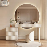 Turner dressing table in cream with a sleek white finish and large LED mirror featuring integrated underlighting
