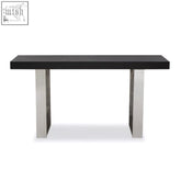 Black lacquered ulmus console table with sleek polished chrome legs perfect for modern living spaces