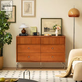 Warm-toned cherry wood una drawer sideboard with vertical slats and sleek metal legs for stylish storage