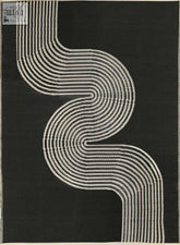 Black urban outdoor rug with bold wavy white stripes perfect for modern outdoor spaces