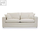 Valensole cream fabric sofa 3 seat with plush cushions and modern minimalist design in cream fabric upholstery