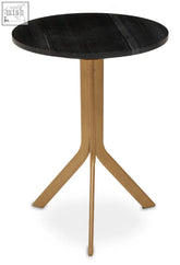 Varana round black marble top table with a sleek gold-tone metal base perfect for stylish side storage