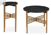 Varana set of 2 black marble top round side tables with gold metal frames featuring intersecting bars for everyday living