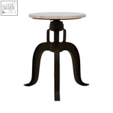 Black wrought iron leg bar stool with white marble round top perfect for stylish bar seating
