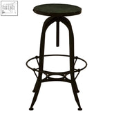 Black wrought iron vasco black and green finish bar stool with round textured seat and adjustable height mechanism