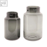 Two sleek translucent gray glass vases from dutz collection mouth blown vase nova c h30 d19 cm smoke color