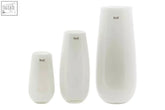Set of three white frosted mouth blown glass vases with sleek modern design from the dutz collection