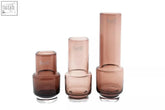 Set of three amber-toned mouth blown glass rona vases from dutz collection with modern minimalist design and dulz branding