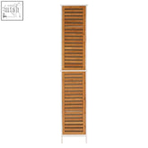 Verdon 2 single standing cabinet with tall bamboo wood slats and white frame featuring two stacked compartments