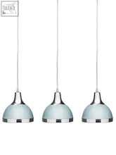 Set of three vermont three shutter blue pendant lights with mint green glass and chrome accents for stylish lighting