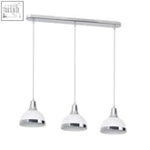 Modern chrome shade pendant light with three white glass shades in vermont three white design hanging fixture