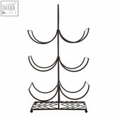 Vertex black powder coat 6 bottle wine rack with black metal frame and zigzag patterned base and four curved tiers