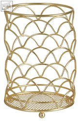 Vertex deco matte gold utensil holder with gold-toned metal wire, scalloped wave pattern, and mesh bottom design